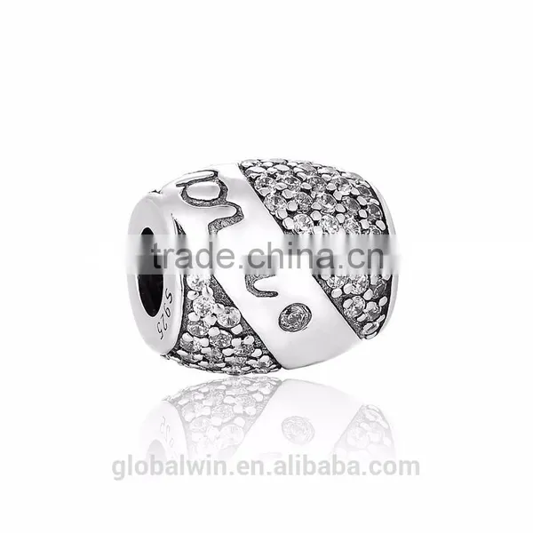 Wholesale Engravable "Marry Me" Custom Wedding Charms Bali Pave Crystal Vintave Thailand Solid Sterling Charms Bead photo-2