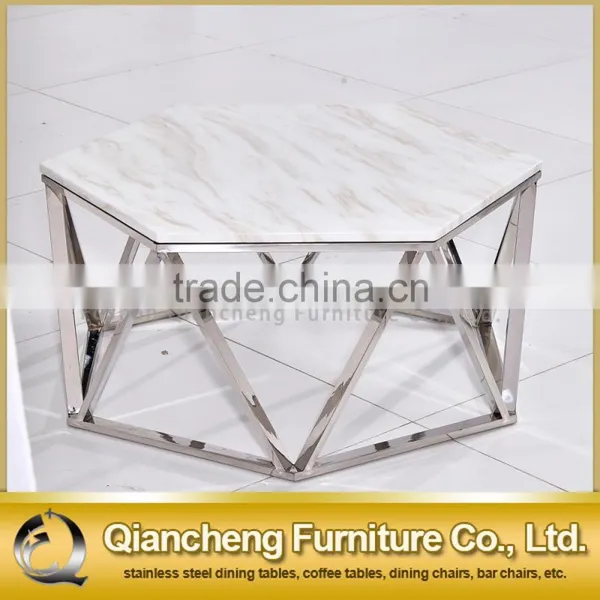 Hexagon White Marble Top Coffee Table for Living Room photo-2