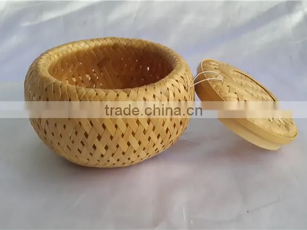 China Style Rouond New Bamboo Weave Casket With Lid S photo-2