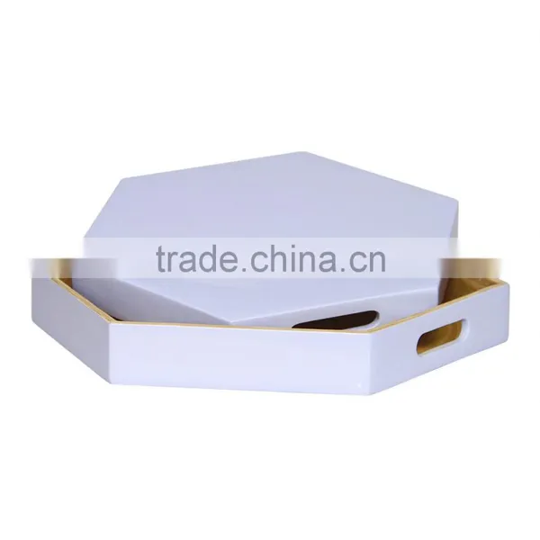 Hexagon Colored Lacquer Serving Tray, Spun Bamboo Tray photo-2
