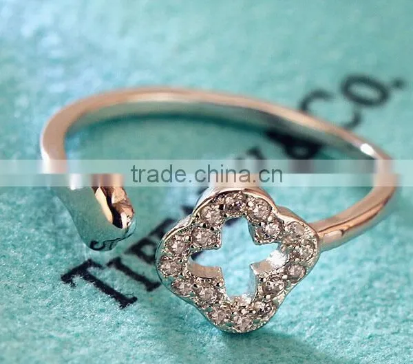 Spritual Charm Accessory Lucky Clover Design Top Zircon Diamond Sterling 925 Silver Open Ring photo-4
