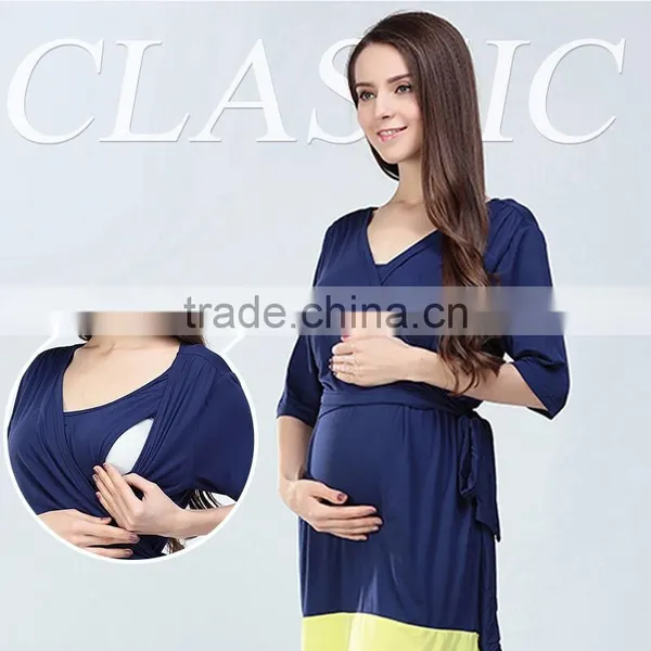 Maternity Dresses Hit Color Nursing Clothes Pregnant Mums Skirts photo-3