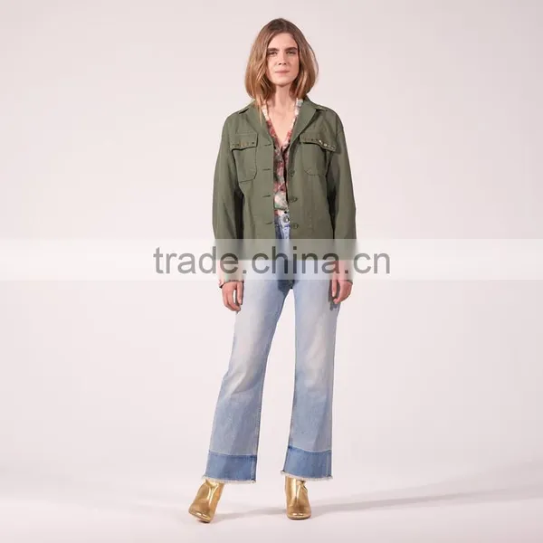 COOL Style GOLD-TONE Rivet Long Sleeves and Shirt Collar Ladies Jacket photo-3