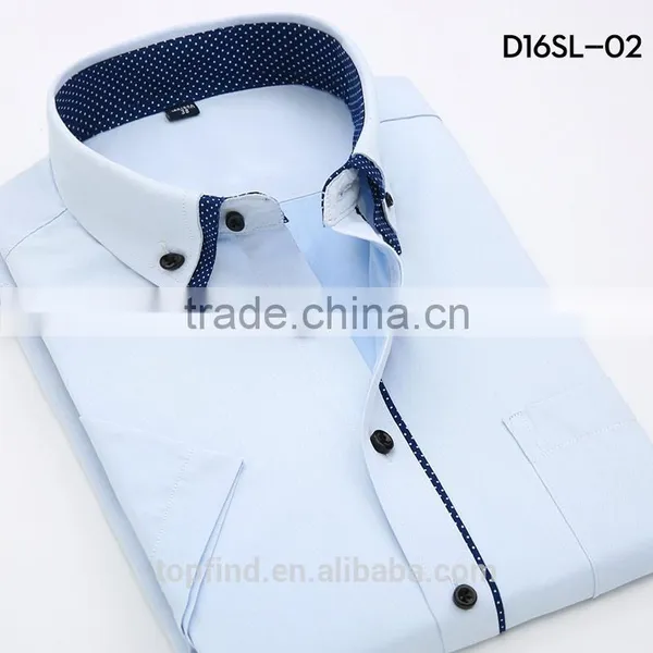 2016 New Arrival Summer Season Fancy 35% Cotton Double Collar Solid Color Short Sleeve Shirt for Man photo-2