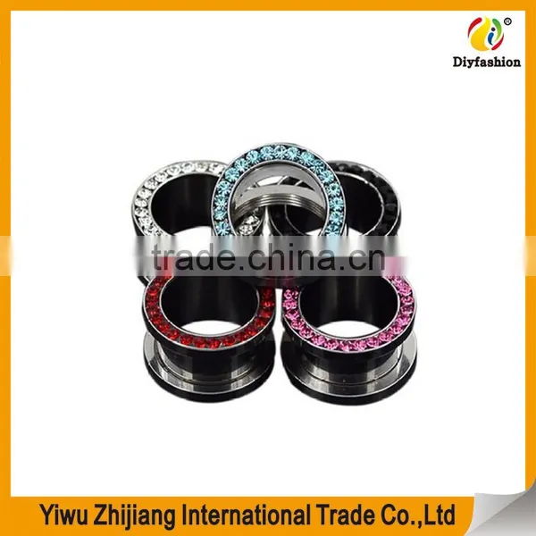 Stainless Steel Multi-Colored Single Row Gem Screwd Flesh Tunnel Ear Tunnels photo-3