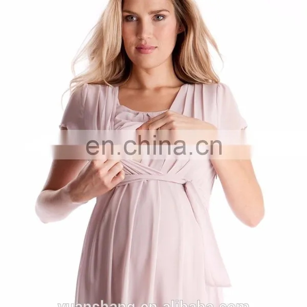 Blush Pink Pleated Maternity Dress Nursing Breastfeeding Clothes photo-2