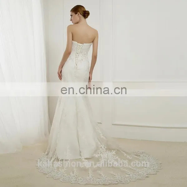 EB2223D New Design Real Sample Off Shoulder White Tulle Strapless Mermaid Wedding Dress photo-2