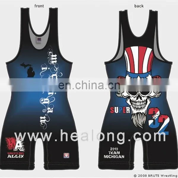 Healong Sport Sublimation Printing 2014 Sublimation Print Wrestling Singlet Vintage