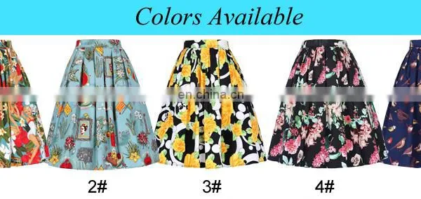Grace Karin Women's Vintage Retro A-Line Pleated Cotton Print Skirt 5 Patterns CL010401-2 photo-6