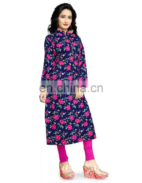 Floral Printed Casual Daily Office Wear Kurtis (Staright_Cut_Kurta_Style)