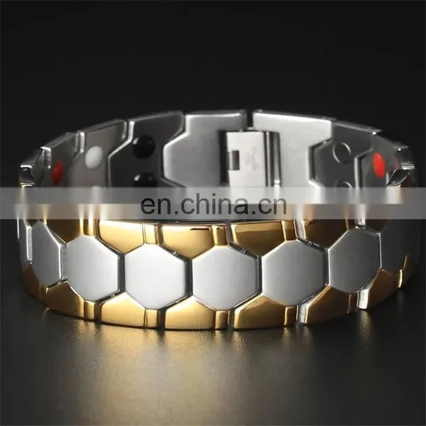 Double Row 4 Element Pain Relief Mens Bio Health Stainless Steel Magnetic Bracelet photo-6