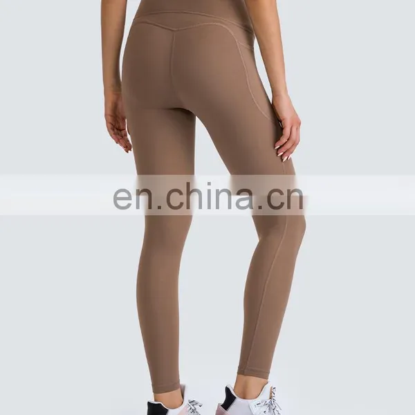 Customized New Nude Feeling Side Pockets Yoga Leggings High Waist Yoga Fitness Pants Women Sports Gym Wear Tight photo-2