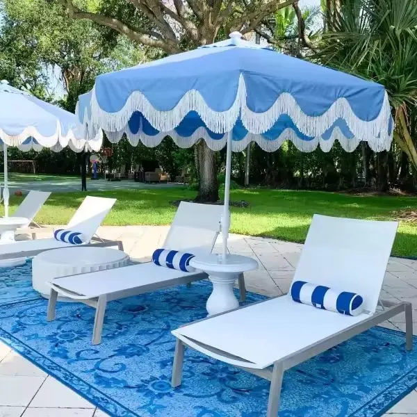 Customized Logo 7FT Luxury Tassel Fringe Beach Umbrellas Wholesale Outdoor Patio Umbrella Aluminum Pole Tilt Mechanism Hand-cranked Model photo-3