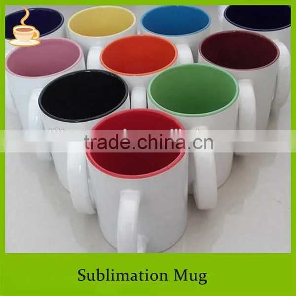 Color Glazed Inside and White Blank Coated Sublimation Ceramic Mug, Multi-colors Offered