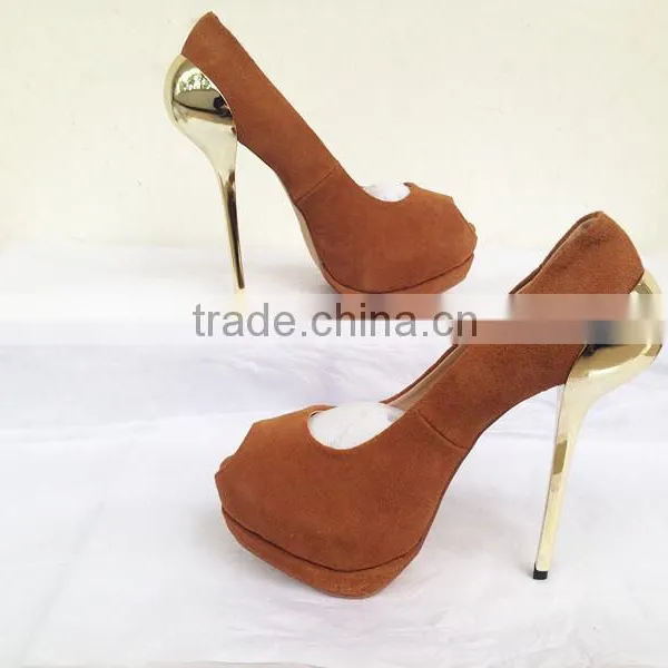 Fashion TV Show Sky High Metal Heel High Platform Peep Toe Dress Shoes Suede Platform Pumps Heels Women