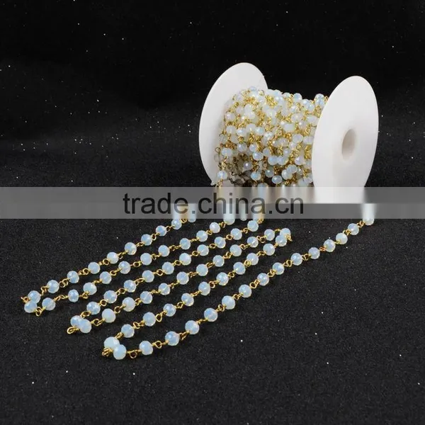 $4/meter by Trade Assurance- Opal White Faceted Crystal Quartz Beaded Stone Chains for Necklace-Free Shipping