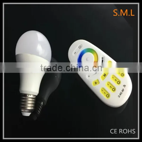 2016 new hot sales E27 9w RGBW led bulb with RF /wifi controller color changing