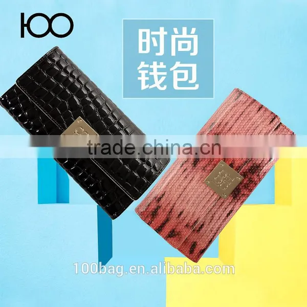 Large Capacity Crocodile Design Cow Leather Lady Wallet Factory in Guangzhou