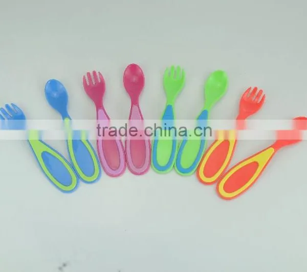 Baby Plastic/ TPE Encapsulated Spoon and Fork / Baby Cutlery photo-2