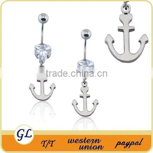 BR01492 Stainless Steel Anchor Channel Navel Piercing White Gold