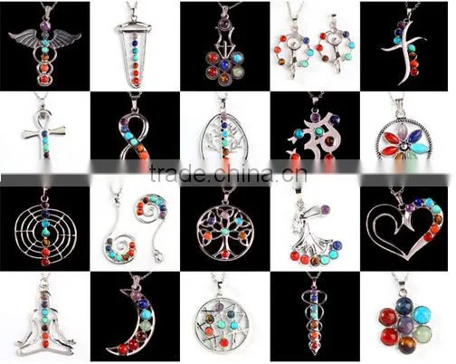 Natural Gemstones Hexagonal Pointed Colorful Pendant Charm Stones Beads Necklace photo-4