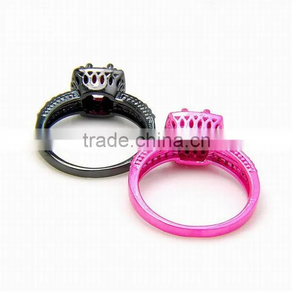 Good Quality Copper Ring Set Gun Black Red Zircon Diamond Finger Rings For Lovers photo-2