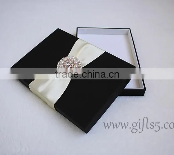 Elegant Black Wedding Invitation Boxes With Brooch photo-3