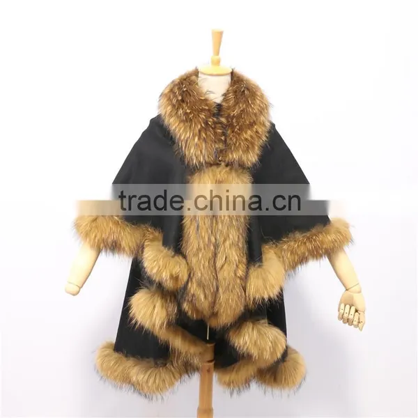 New Fashion Cashmere Raccoon Fur Cape Wholesale Superhero Cape