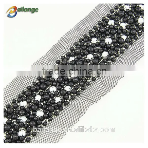 Top sale fancy palstic bead lace trimming for garment wholesale in guangzhou