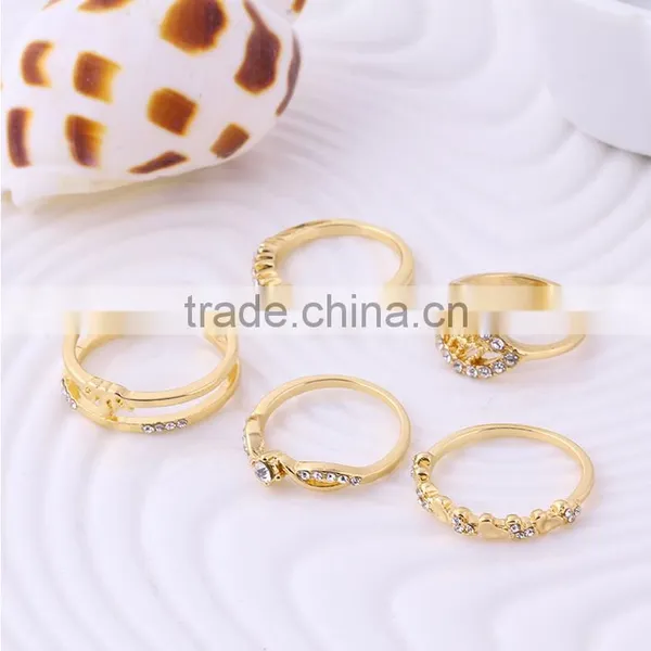 Crystal Gold/silver Plated Dubai Rings Jewelry 5pc Ring Knuckle Set photo-2