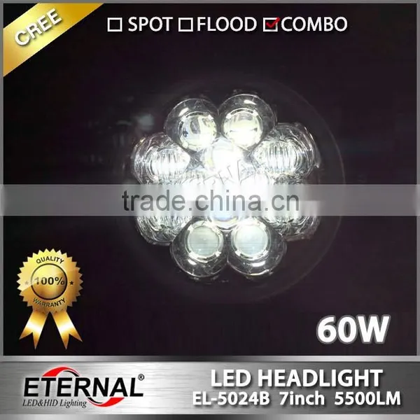 60W Round 7inch LED Headlight Replacement for Offroad Jeep Wrangler TJ JK CJ YJ 4x4 Vehicles Ford Harley Motorcycle photo-5