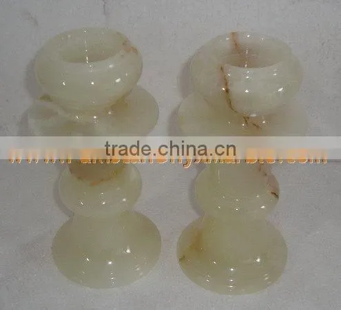 NATURAL COLOR ONYX CANDLE HOLDERS STANDS photo-2