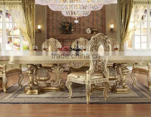 Luxury Ivory And Golden 8 Persons Home Use Dining Table, Baroque Wooden Decorative Display Cabinet And Side Board(MOQ=1 SET) photo-5