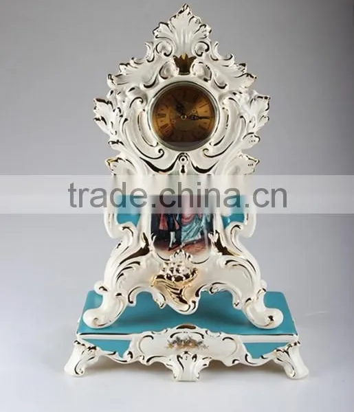 BISINI Luxury Table Clock, Royal Blue Series Desk Clock, Home Decorative Items Ceramic Mechanical Clock (BF01-S210-01A)