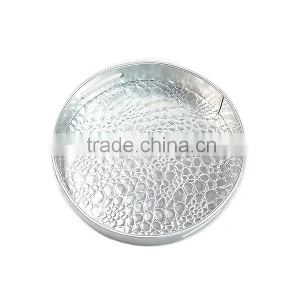 Round Silver Faux Leather Tray For Home/Office photo-4