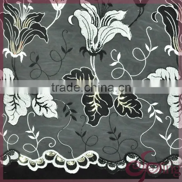 Lily Embroidered Mesh Swiss Lace Fabric, Sequin Bridal Lace Fabrics for Dress photo-2