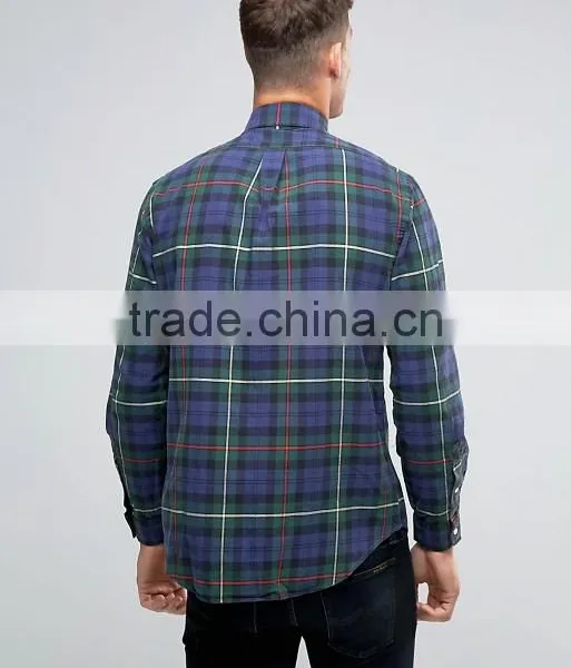 2016 High Quality Custom Long Sleeve Check Print Button Down Collar Chest Pocket Mens 100% Cotton Casual Shirts photo-2