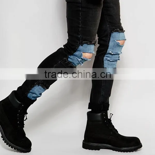 Fashion Rock Hip Hop Two One Men Ripped Jeans Slim Fit photo-4