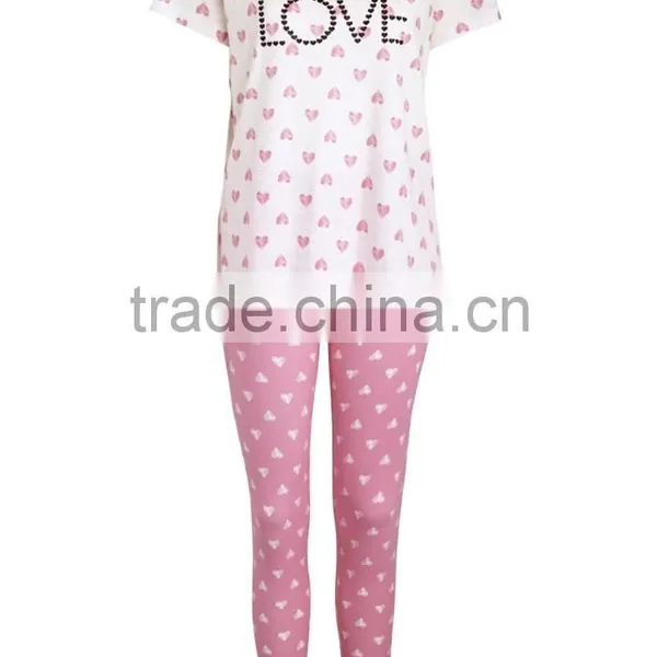 Cute Heart Print Short Sleeves Minion Pajamas Set photo-2