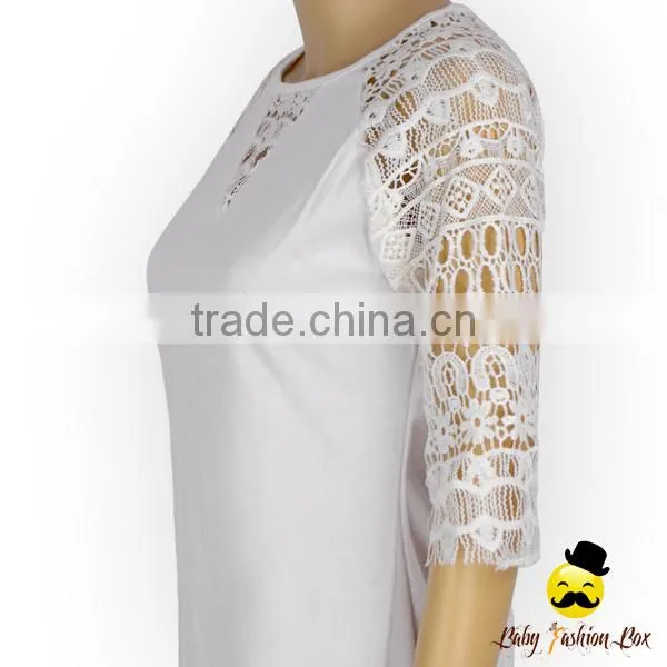 Bohemia Style Transparent Lace Floral Half Sleeve Plain Gray Cotton Harem Raglan Shirt Top Blouse photo-3