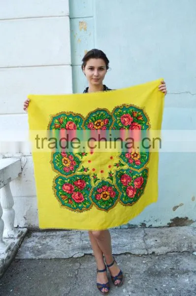 Vintage Ukrainian Shawl, Russian Floral Scarf ,russian Shawl, Floral Scarf, Head Scarf, Beautiful Shawl, Yellow, Babushka Russia photo-6