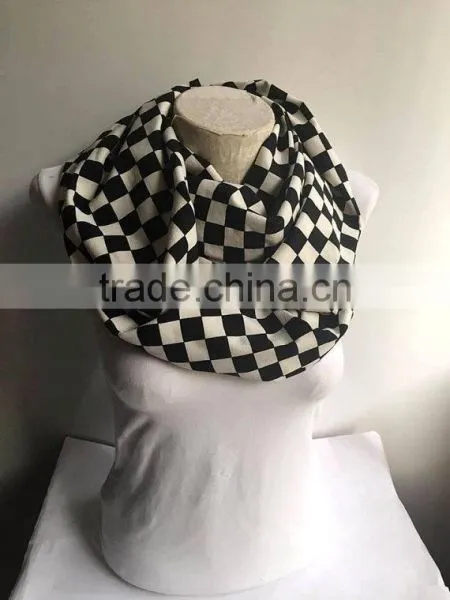 Black and White Checkered Scarf, Checkered Infinity Scarf, Women Accessories, Gift Ideas photo-4