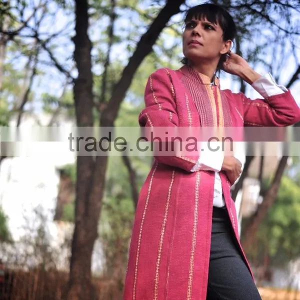 Vintage Kantha Long Jacket in Fuchsia & Gold ~ Extra Extra Large photo-2