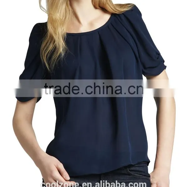 Latest Pleated Neck Puffed Shoulders Silk Blouse Elegant Silk Blouses Models photo-4