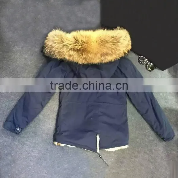 2016 New Arrival Dark Blue Winter Jacket France Beading With Faux Fur Apricot Lining Coats photo-3