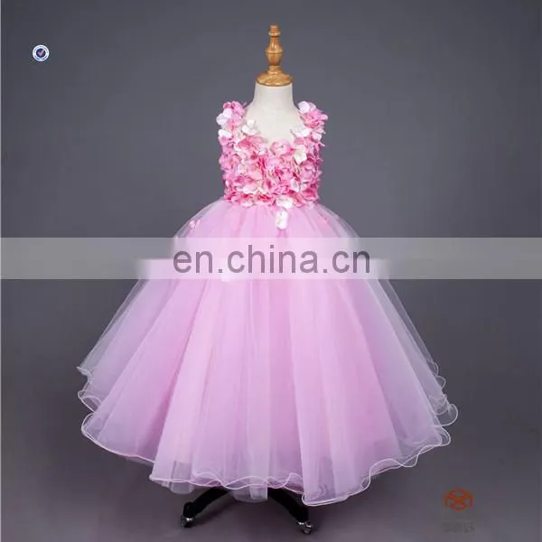 HMY-F0014 Princess Cut Short Puffy Tulle Skirt Pink Fairy Pretty Girl Cute Flower Girl Dress Handmade Flower Top
