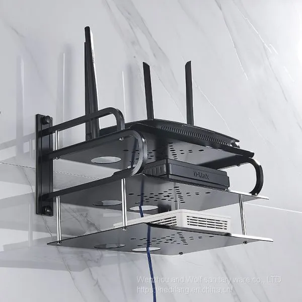 Black Small Three-layer Video Set Top Box Shelf Router Storage Bracket Wall Mounted photo-3