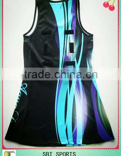 Blue and Black Custom OEM Sublimation Sports Netball Dress photo-2