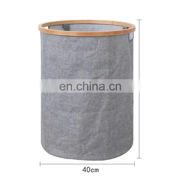Customized Large Bathroom Clothes Storage Fabric Waterproof Freestanding Dirty Circular Folding Basket/laundry Bamboo Hamper photo-5