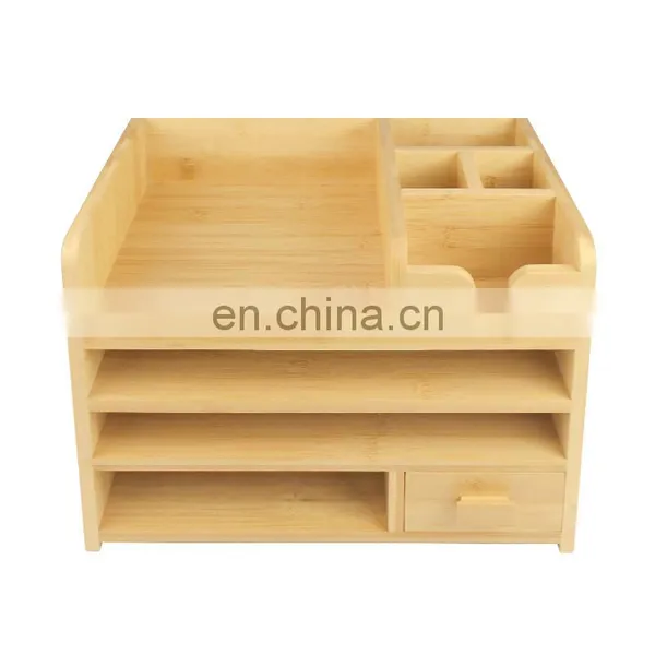 Bamboo Desktop Organizer Book Shelves Files Wood Fully Assembled Book Rack Book Shelf With Drawers For Office Desktop